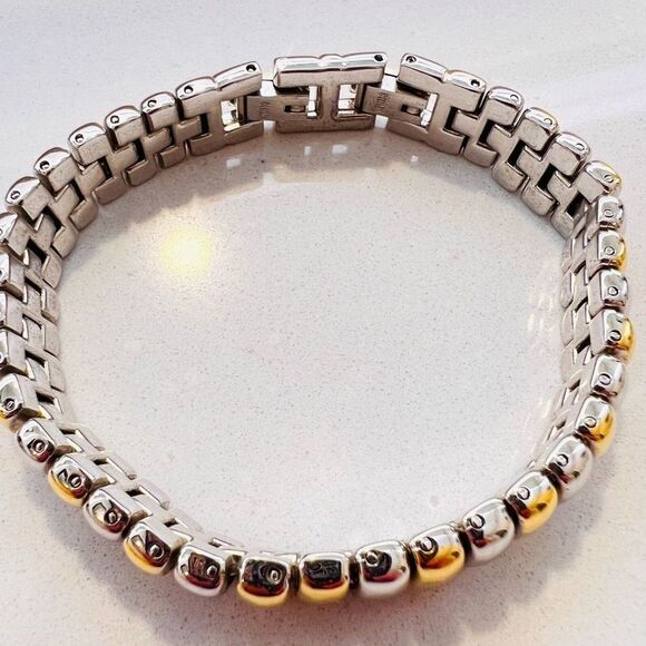 Old Money Aesthetic Gold Silver Link Bracelet Two Tone Timeless Bold Jewelry - Picture 4 of 11